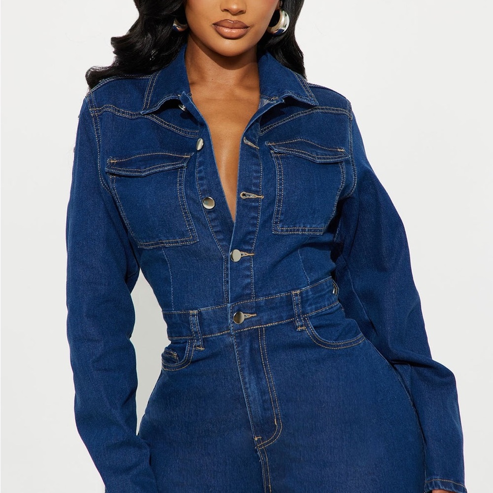 Fashion Nova Tatiana Dark Blue Denim Jumpsuit